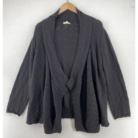 Eileen Fisher Sweaters - EILEEN FISHER Cardigan XL Organic Cotton Slub Shawl Draped Open Front Gray